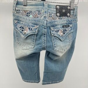Vintage Y2K Miss Me Girls Denim Bermuda Shorts‎ Rhinestone Blue Size 12 NWOT